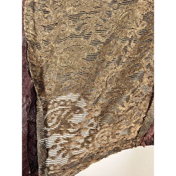 Retro Floral Mesh Top L Brown Patchwork Classic Boho Western Hippie Indie Folk - Picture 2 of 11